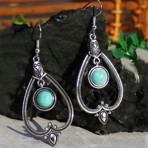 Any 2/$20! Silver Turquoise Boho Drop Earrings - Picture 3 of 6
